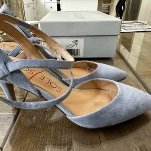 Sole Society Suede Light Blue sling back pointed toe heels